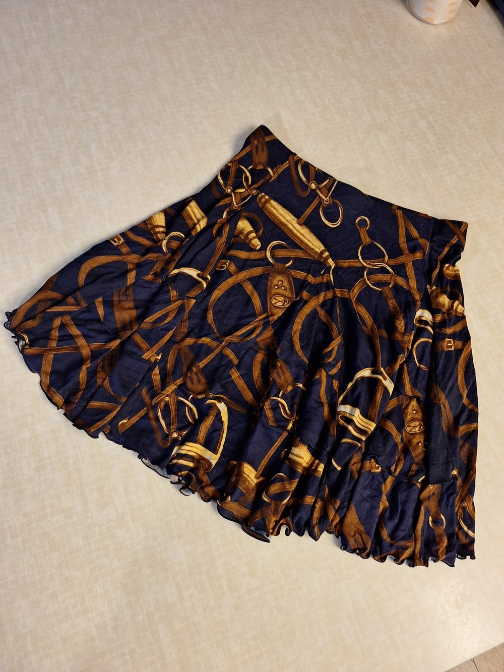 Lauren Ralph Lauren Navy and Gold Equestrian Print Mini Skirt